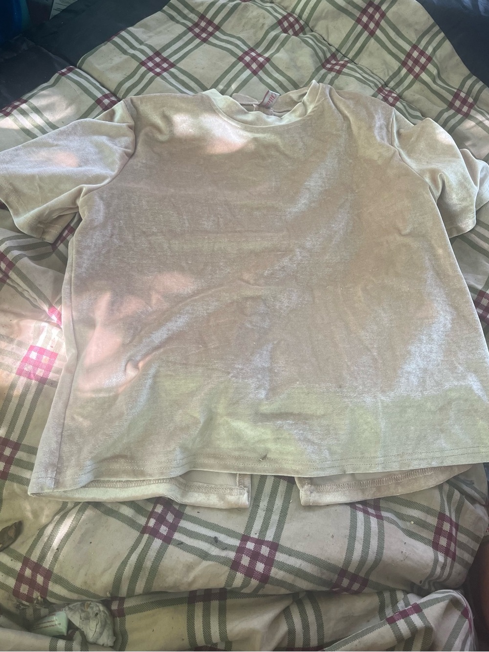 Kids Velvet Short Sleeve Top - Light Beige